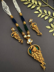 Traditional Gold Plated Antique Peacock Pendant Necklace Set By Gehna Shop Antique Golden Necklace Sets