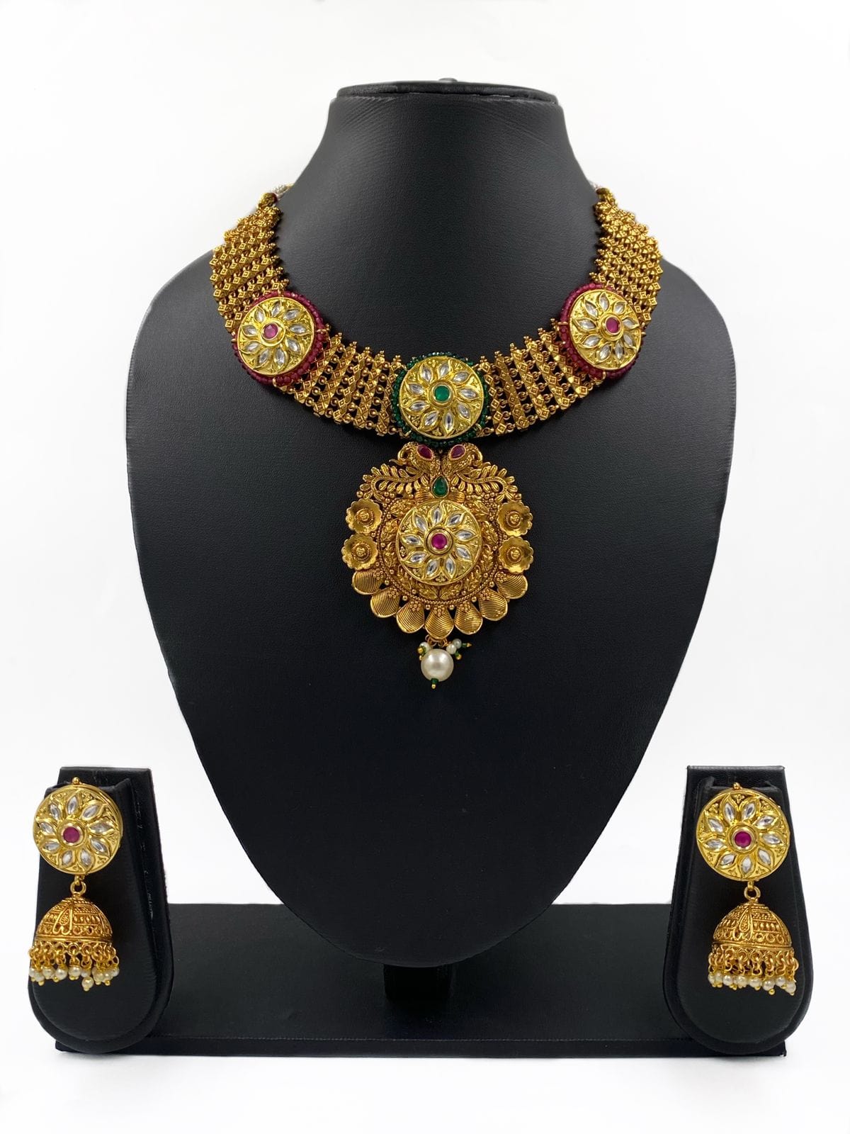 Traditional Gold Plated Artificial Golden Necklace Set For Weddings Kundan Necklace Sets