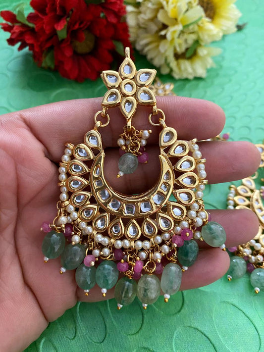 Traditional Gold Plated Big Kundan Bridal Chandbali Earrings By Gehna Shop Kundan Choker Necklace Set