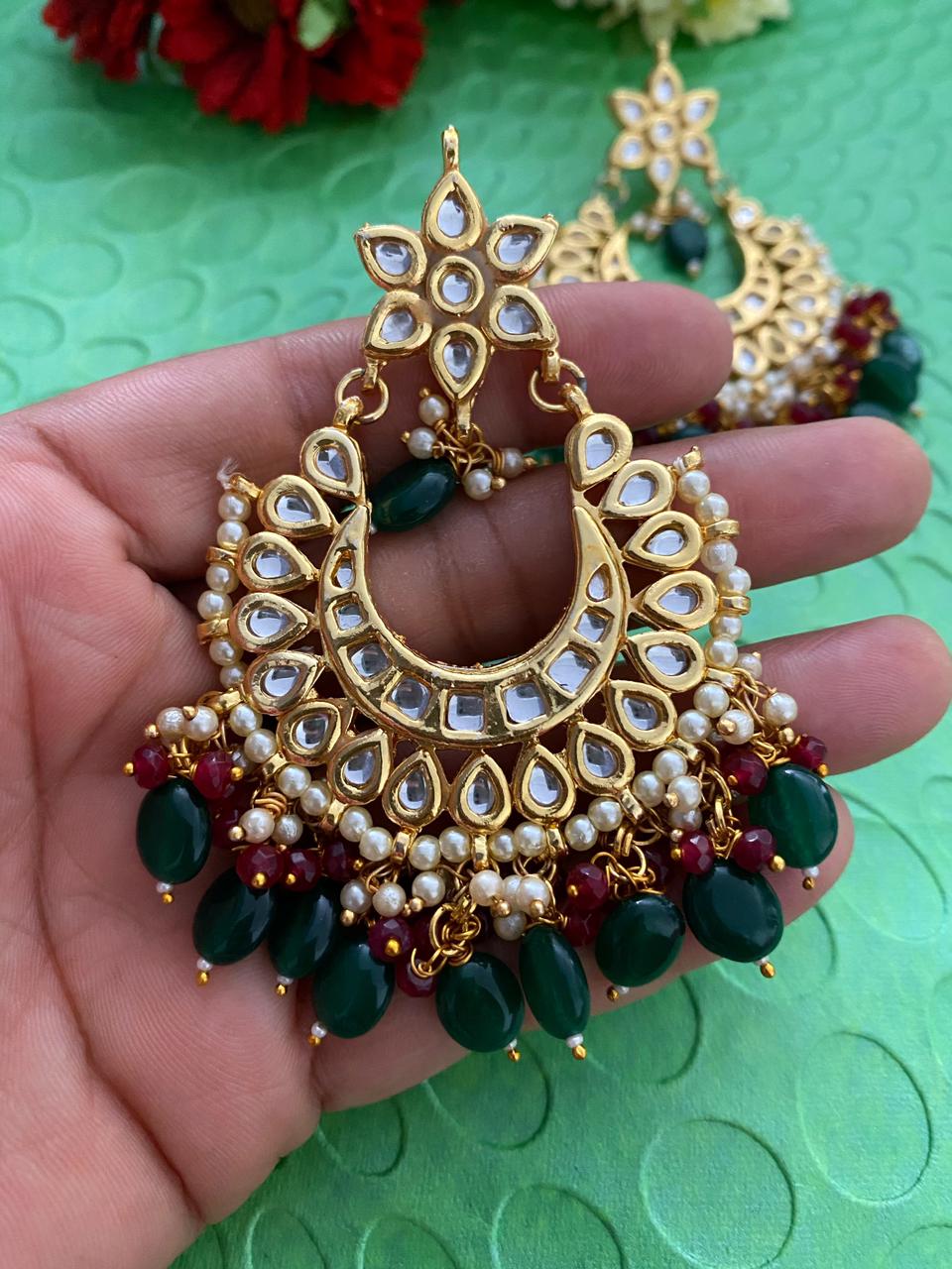 Chandbali earrings online with peacock design screw type earrings -  Swarnakshi Jewelry