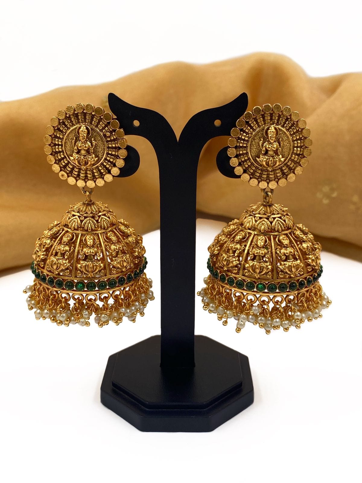 Traditional Gold Plated Goddess Golden Lakshmi Jhumka For Women By Gehna Shop Jhumka earrings
