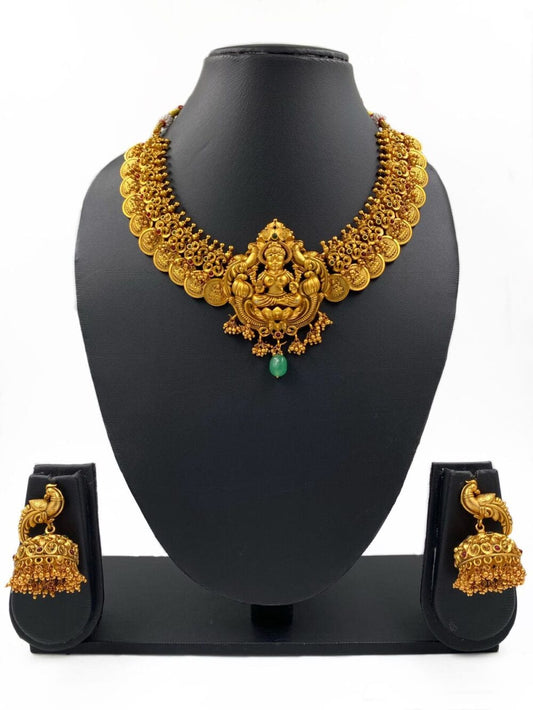 Traditional Gold Plated Goddess Lakshmi Coin Necklace Set For Ladies By Gehna Shop Temple Necklace Sets