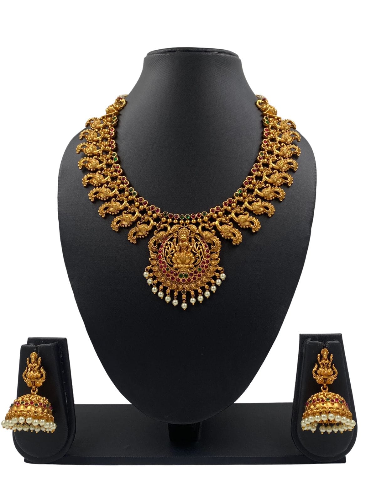 Traditional Gold Plated Goddess Lakshmi Necklace Set For Women Temple Necklace Sets