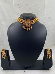 Traditional Gold Plated Goddess Lakshmi Temple Jewellery Choker Necklace Set Temple Necklace Sets