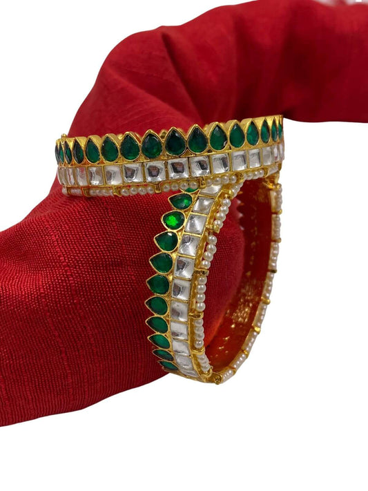 Traditional Gold Plated Green Kundan Jadau Bangles Set For Women Kundan Bangles