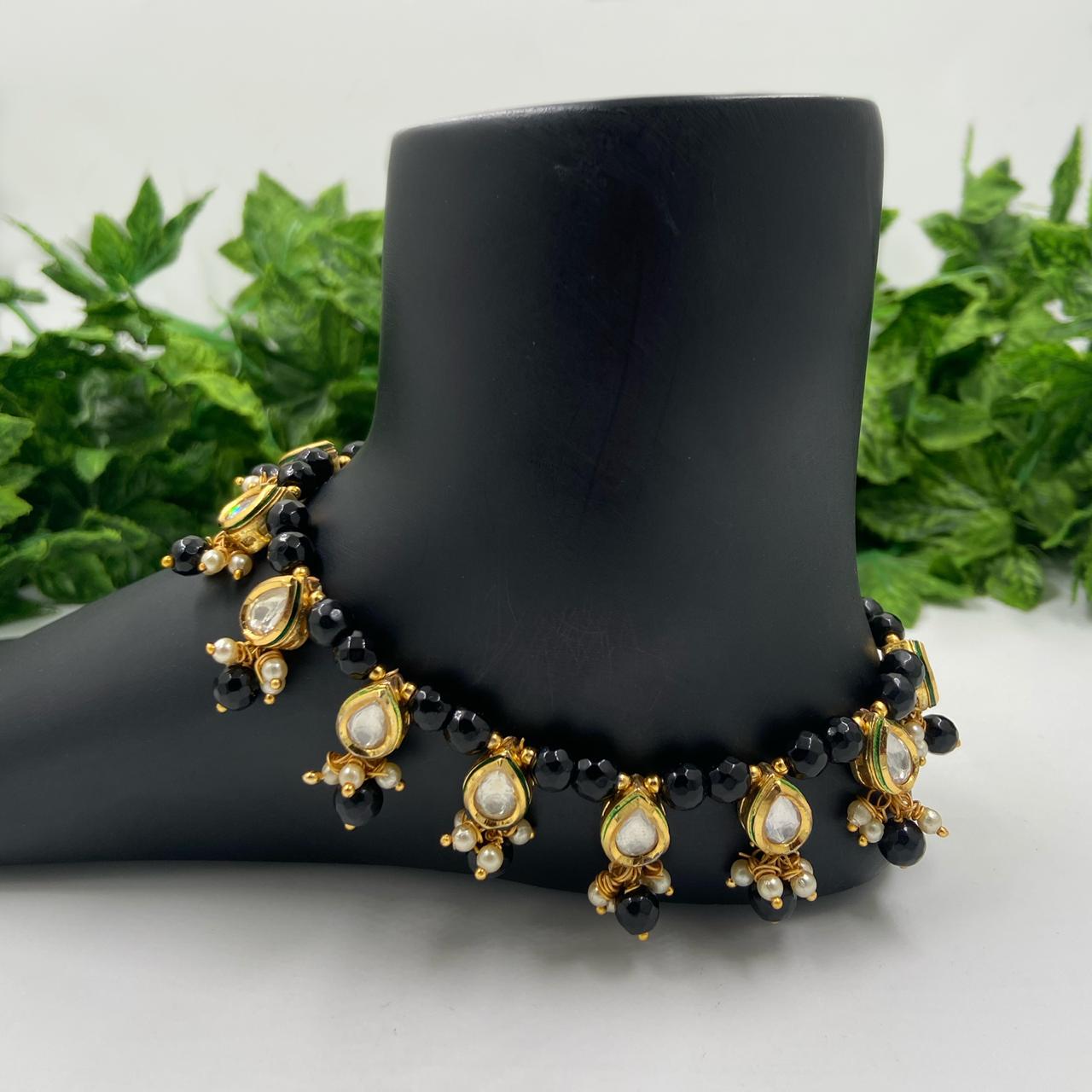Traditional Gold Plated Handcrafted Brass Kundan Anklet Payals For Women payal