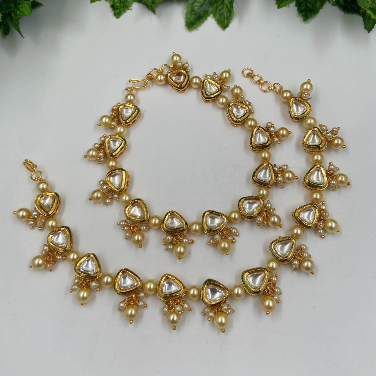 Traditional Gold Plated Handcrafted Brass Kundan Anklet Payals For Women payal