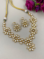 Traditional Gold Plated High Quality Floral Vilandi Kundan Necklace Set By Gehna Shop Choker Necklace Set