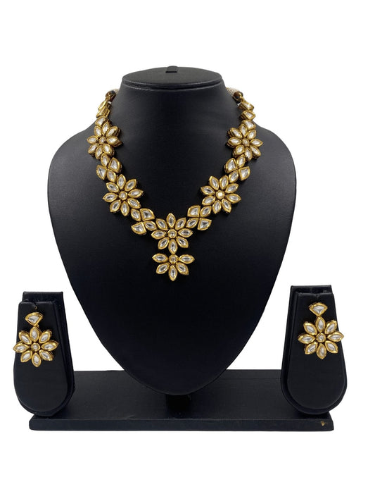 Traditional Gold Plated High Quality Floral Vilandi Kundan Necklace Set By Gehna Shop Choker Necklace Set