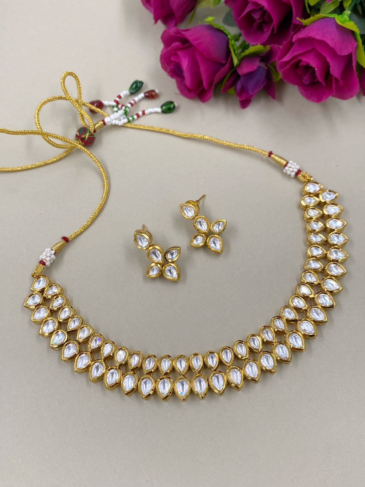 Traditional Gold Plated High Quality Vilandi Kundan Necklace Set By Gehna Shop Kundan Necklace Sets