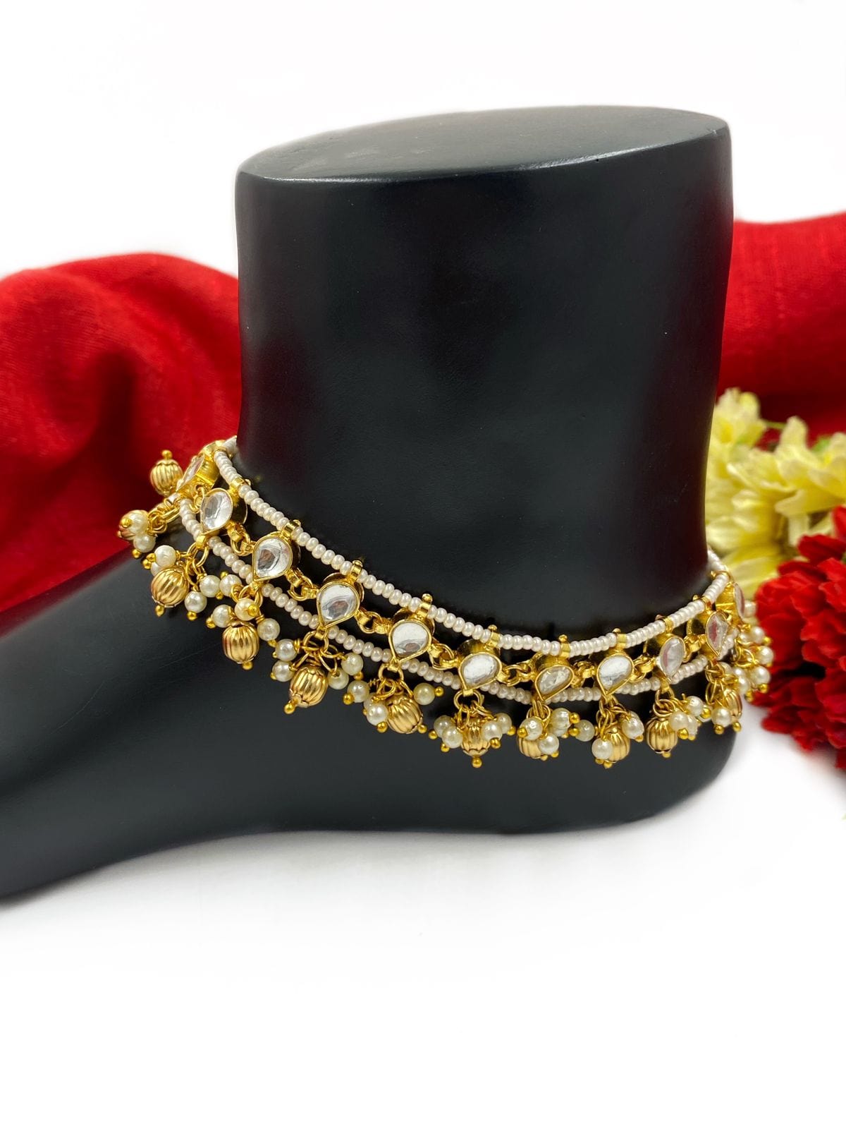 Traditional Gold Plated Jadau Bridal Payals For Weddings By Gehna Shop payal