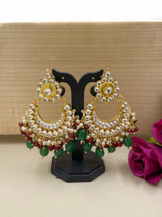 Traditional Gold Plated Jadau Chandbali Earrings For Ladies Kundan Earrings