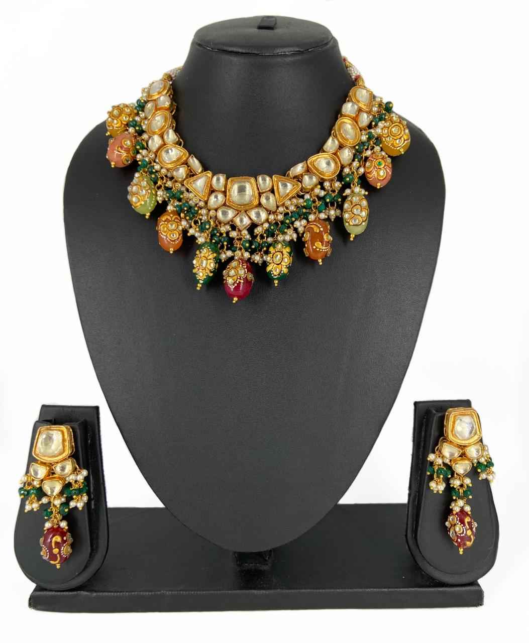 Traditional Gold Plated Jadau Kundan Bridal Necklace Set For Ladies