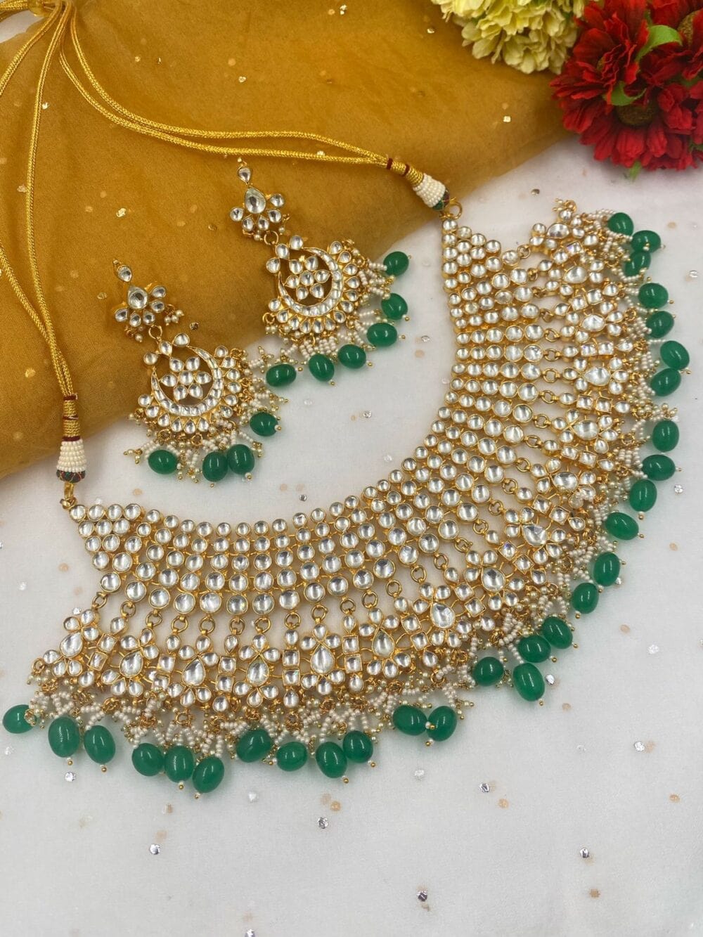 Traditional Gold Plated Jadau Kundan Bridal Necklace Set For Weddings by Gehna Shop Bridal Necklace Sets