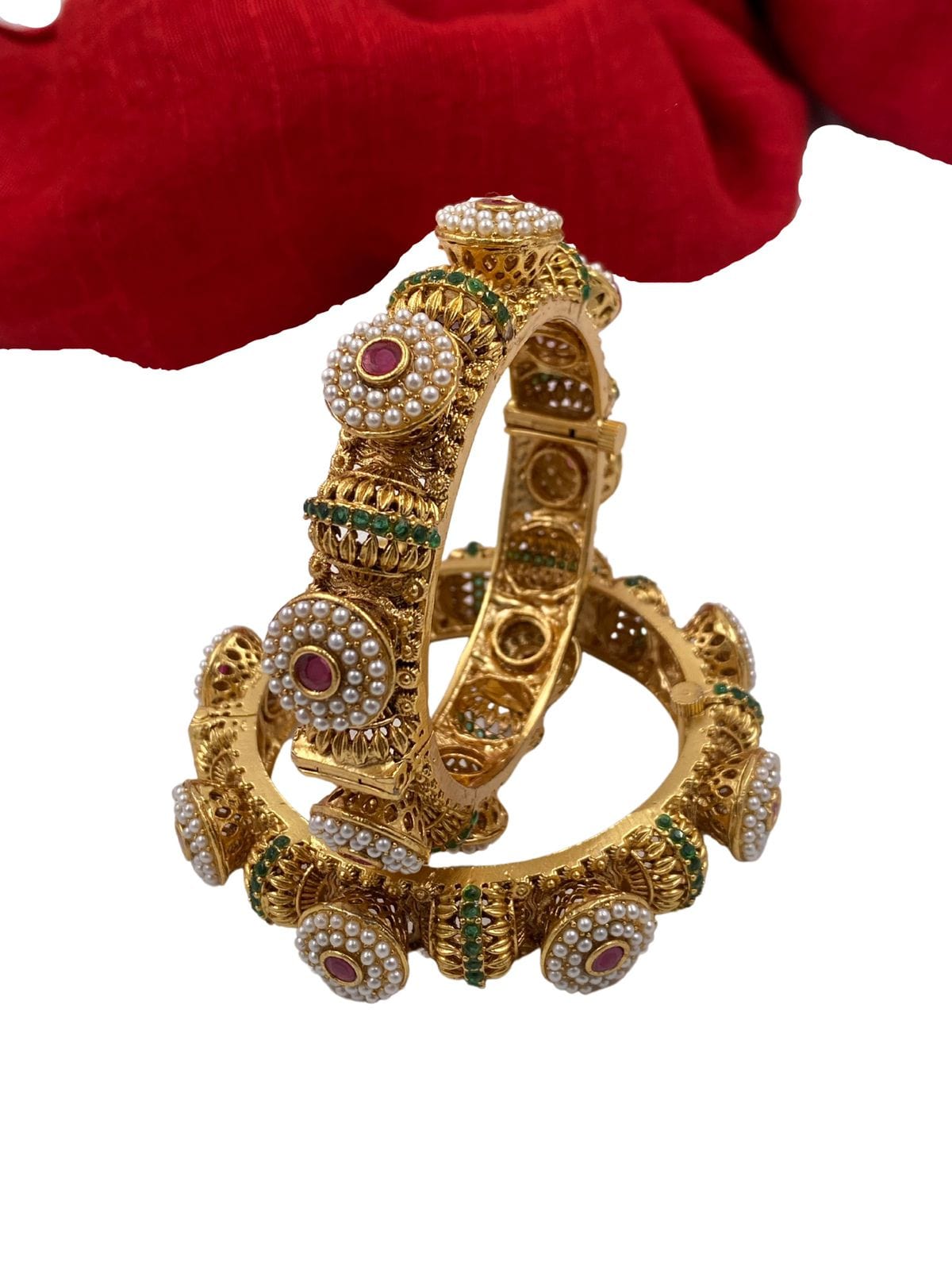 Traditional Gold Plated Jadau Pacheli Bangle Set For Women By Gehna Shop Antique Golden Bangles