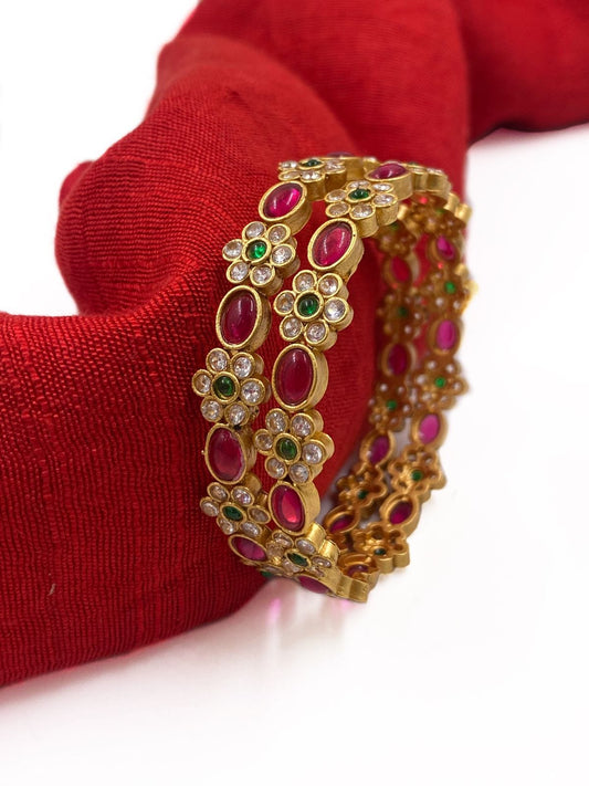 Traditional Gold Plated Kemp Stone Studded Golden Bangles For Women Online Antique Golden Bangles