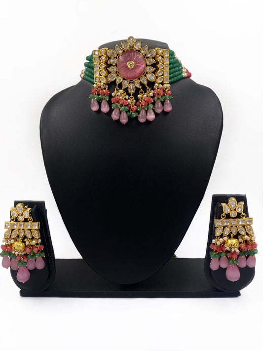 Traditional Gold Plated Kundan And Beads Choker Necklace Set For Wedding By Gehna Shop Choker Necklace Set