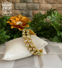 Traditional Gold Plated Kundan Bangles For Weddings And Parties Bangles