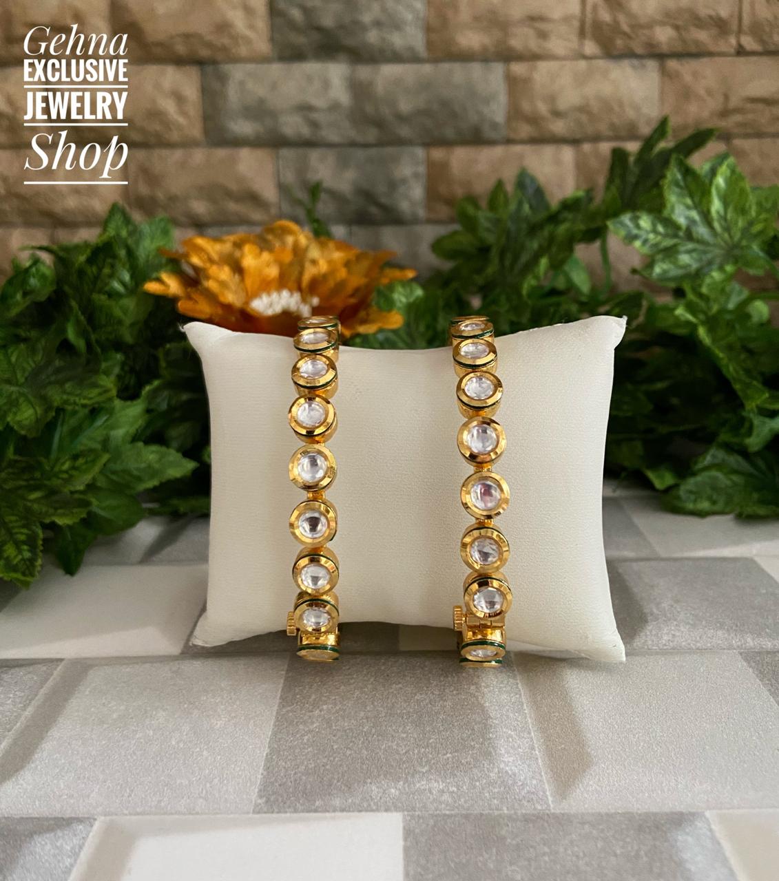 Traditional Gold Plated Kundan Bangles For Weddings By Gehna Shop Bangles