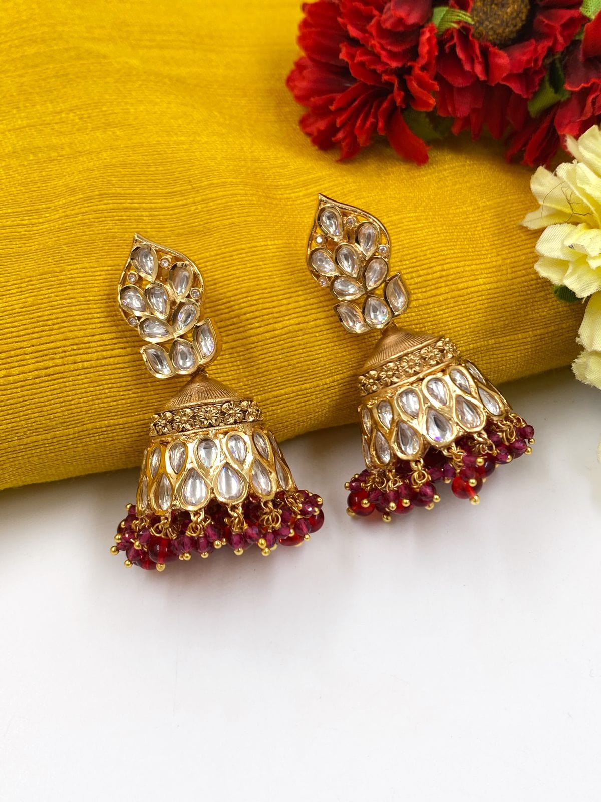 Golden Studded Kundan Jhumka Earrings Jewelry 469JW13