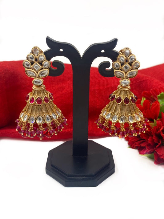 Traditional Gold Plated Kundan Jhumka Earrings For Ladies By Gehna Shop Jhumka earrings
