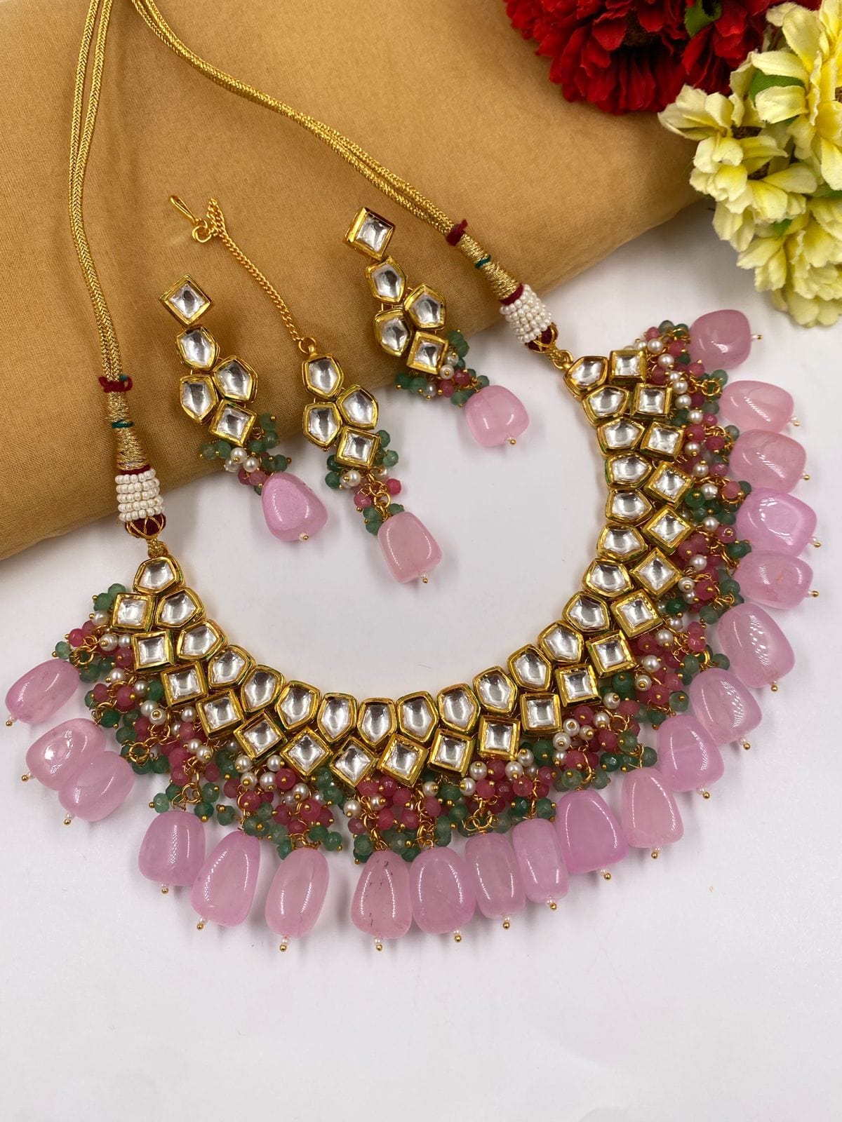 Traditional Gold Plated Kundan Necklace Set For Weddings by Gehna Shop Kundan Necklace Sets