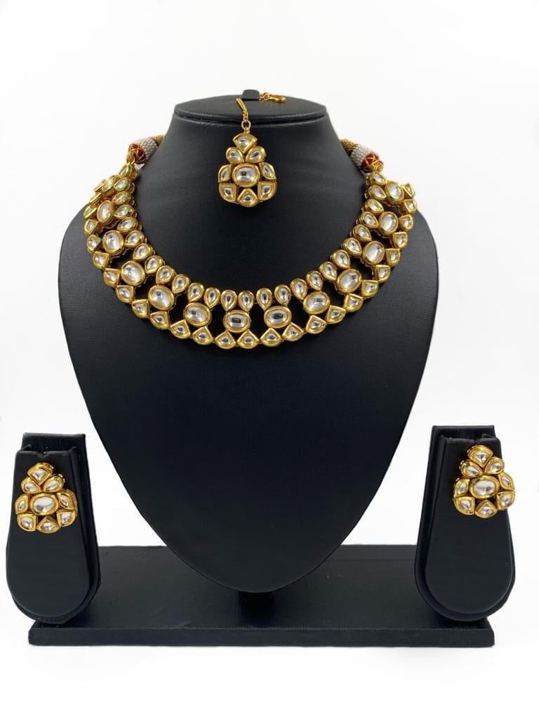 Traditional Gold Plated Kundan Necklace Set With Maang Tikka For Women By Gehna Shop Kundan Necklace Sets