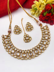 Traditional Gold Plated Kundan Necklace Set With Maang Tikka For Women By Gehna Shop Kundan Necklace Sets