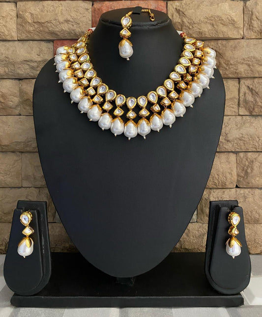 Traditional Gold Plated Kundan Necklace Set With Pearls By Gehna Shop Kundan Necklace Sets