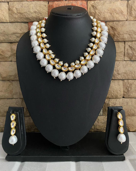 Traditional Gold Plated Kundan Necklace Set With Pearls For Ladies By Gehna Shop Kundan Necklace Sets