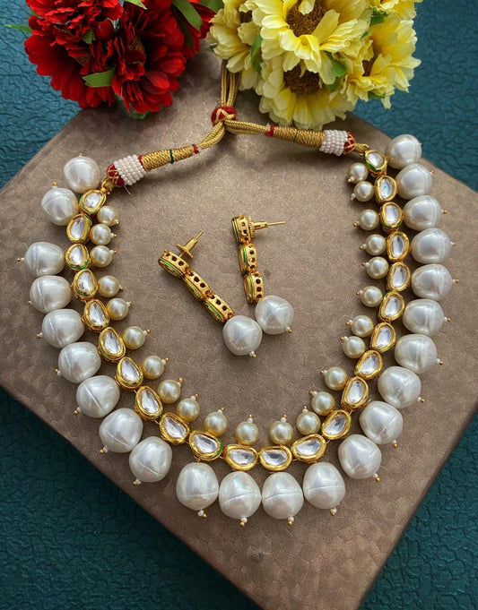 Traditional Gold Plated Kundan Necklace Set With Pearls For Ladies By Gehna Shop Kundan Necklace Sets