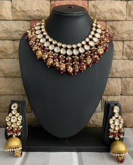 Traditional Gold Plated Kundan Necklace Set With Red Beads From Gehna Shop Bridal Necklace Sets