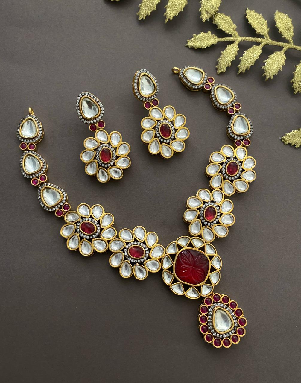 Traditional Gold Plated Kundan Polki Wedding Necklace Set By Gehna Shop Kundan Necklace Sets