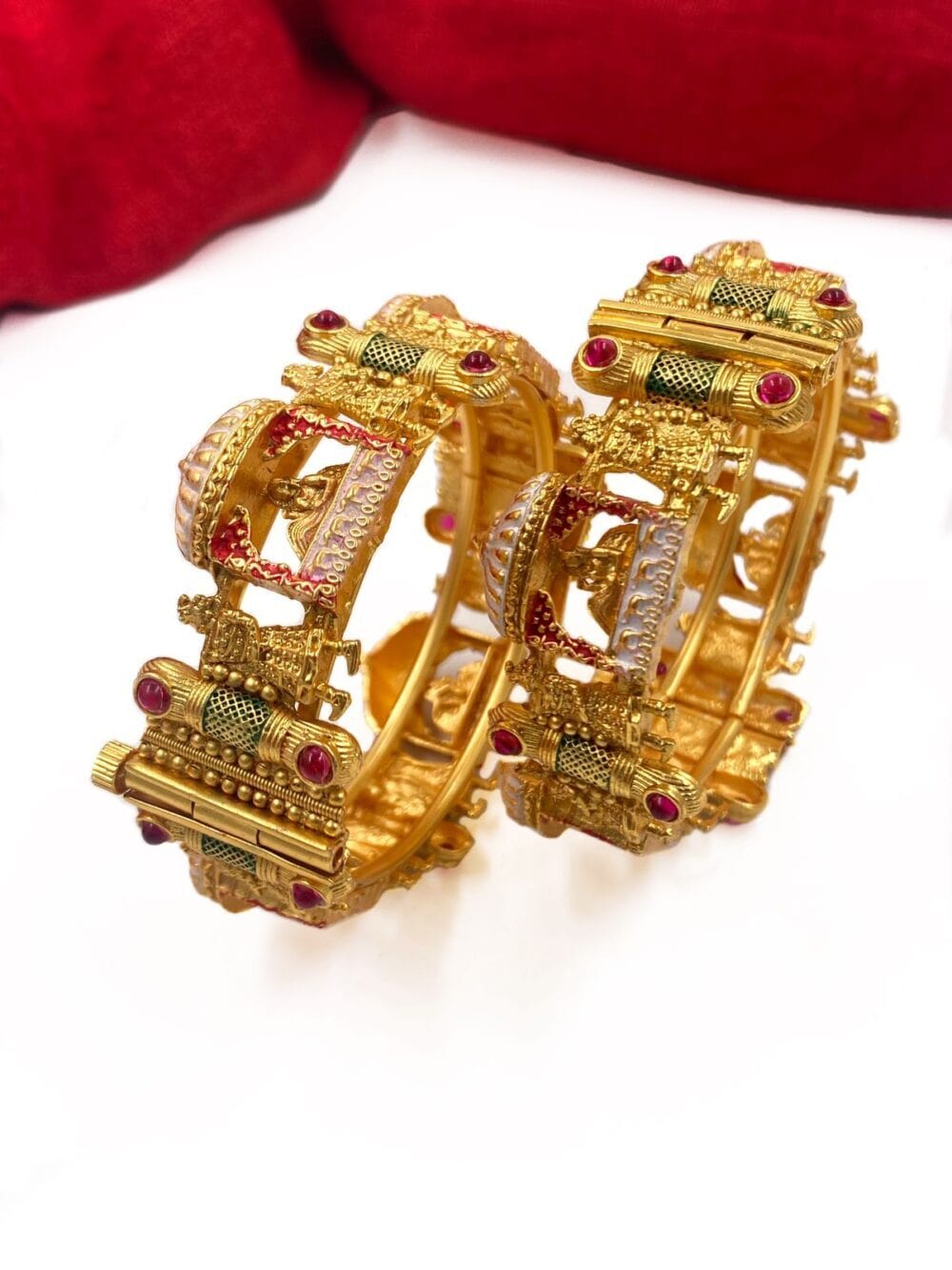 Traditional Gold Plated Latest Designer Doli Baarat Meenakari Bangles For Brides By Gehna Shop Antique Golden Bangles