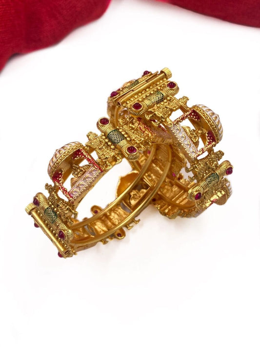 Traditional Gold Plated Latest Designer Doli Baarat Meenakari Bangles For Brides By Gehna Shop Antique Golden Bangles