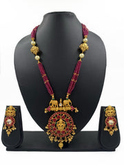 Traditional Gold Plated Long Goddess Lakshmi Temple Jewellery Set By Gehna Shop Temple Necklace Sets