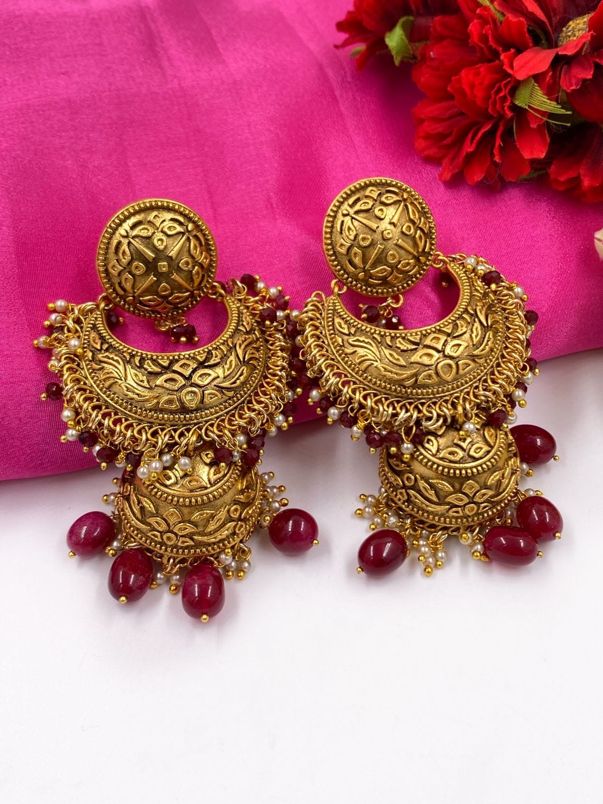 Traditional Gold Plated Long Golden Jhumka Earrings For Ladies By Gehna Shop Jhumka earrings