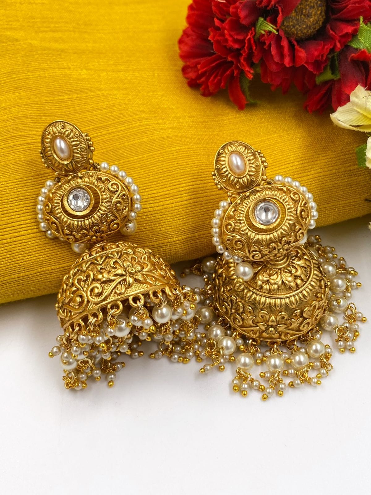 Traditional Gold Plated Long Golden Jhumka For Ladies By Gehna Shop Jhumka earrings