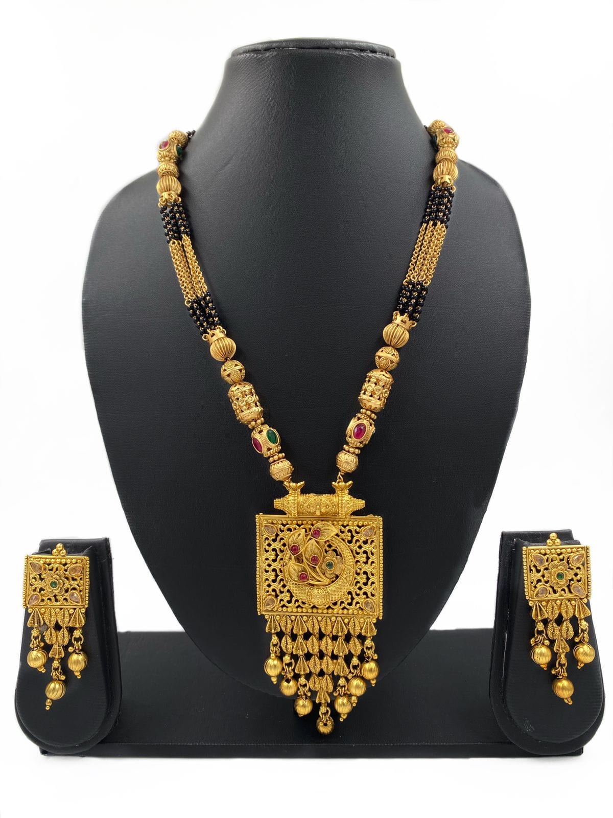 Traditional Gold Plated Long Golden Mangalsutra Necklace Set For women By Gehna Shop Mangalsutras