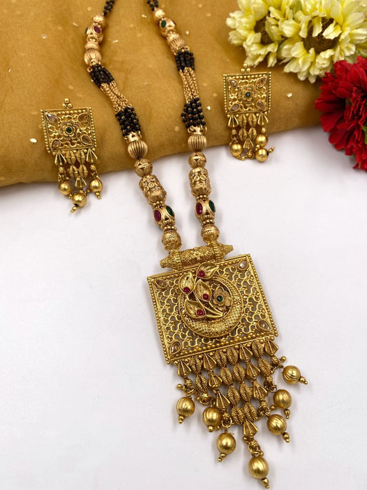Traditional Gold Plated Long Golden Mangalsutra Necklace Set For women By Gehna Shop Mangalsutras