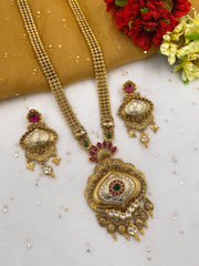 Traditional Gold Plated Long Golden Necklace Set For Weddings By Gehna Shop Antique Golden Necklace Sets