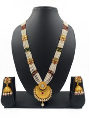 Traditional Gold Plated Long Kundan And Pearls Haram Necklace Set By Gehna Shop Kundan Necklace Sets