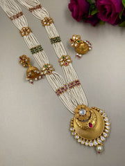 Traditional Gold Plated Long Kundan And Pearls Haram Necklace Set By Gehna Shop Kundan Necklace Sets