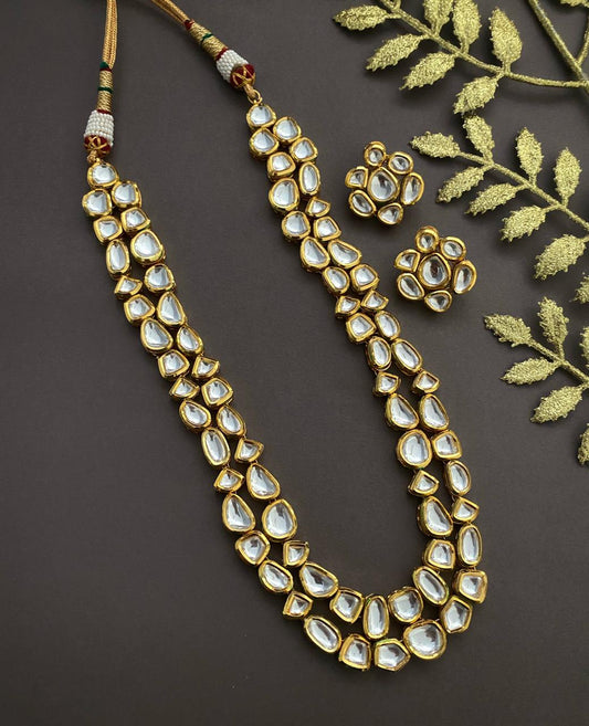 Traditional Gold Plated Long Uncut Kundan Layered Necklace Set By Gehna Shop Kundan Necklace Sets