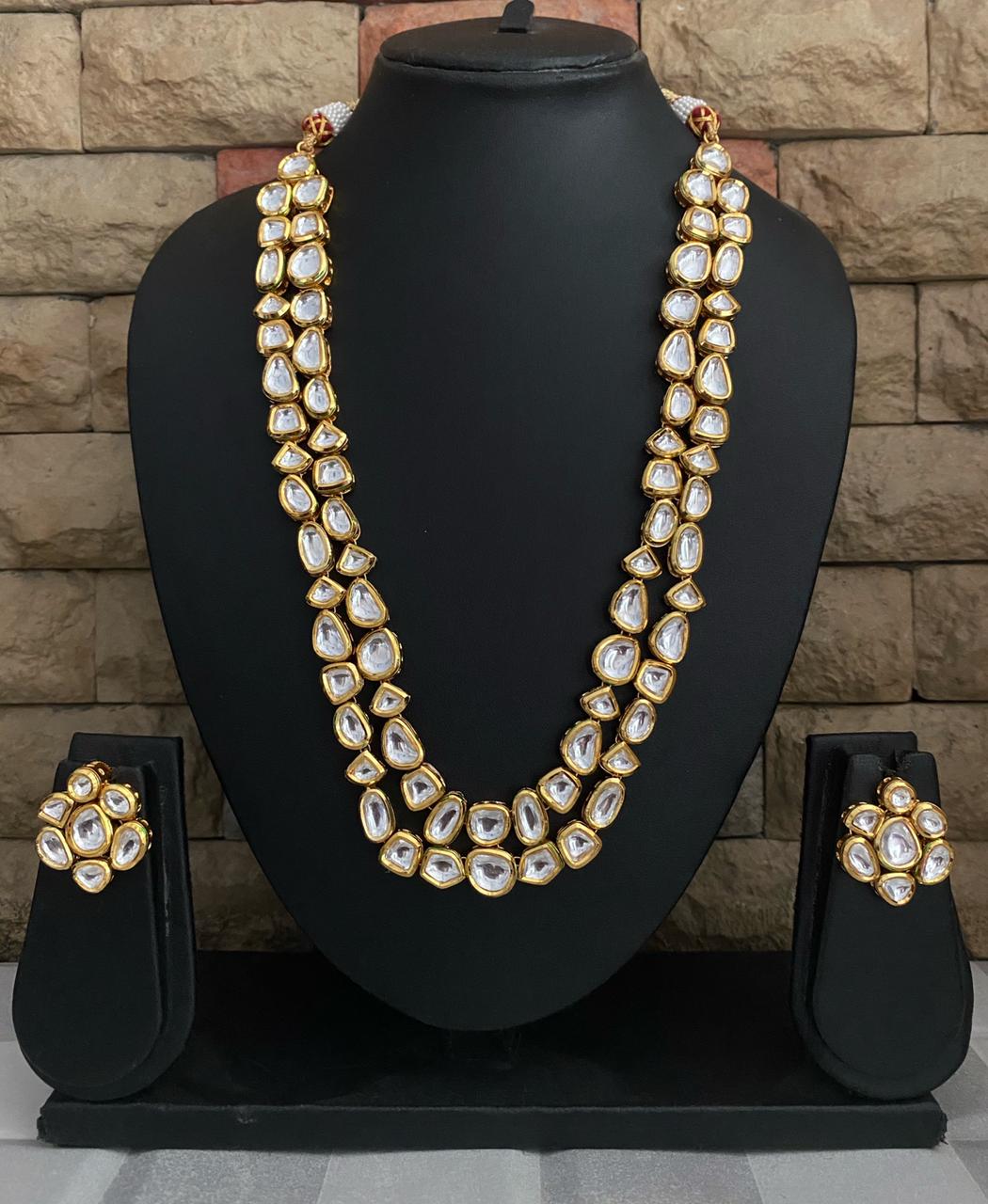 Traditional Gold Plated Long Uncut Kundan Layered Necklace Set By Gehna Shop Kundan Necklace Sets