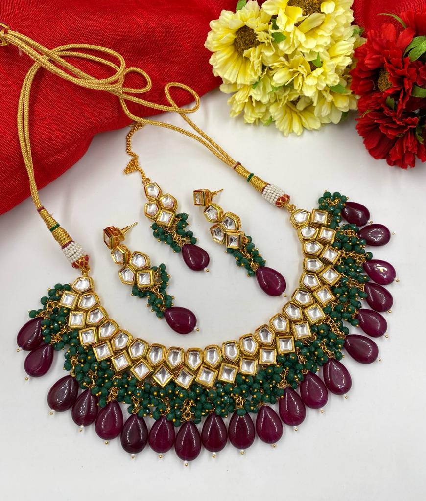 Traditional Gold Plated Multi Color Kundan Necklace Set By Gehna Shop. Kundan Necklace Sets