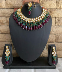 Traditional Gold Plated Multi Color Kundan Necklace Set By Gehna Shop. Kundan Necklace Sets