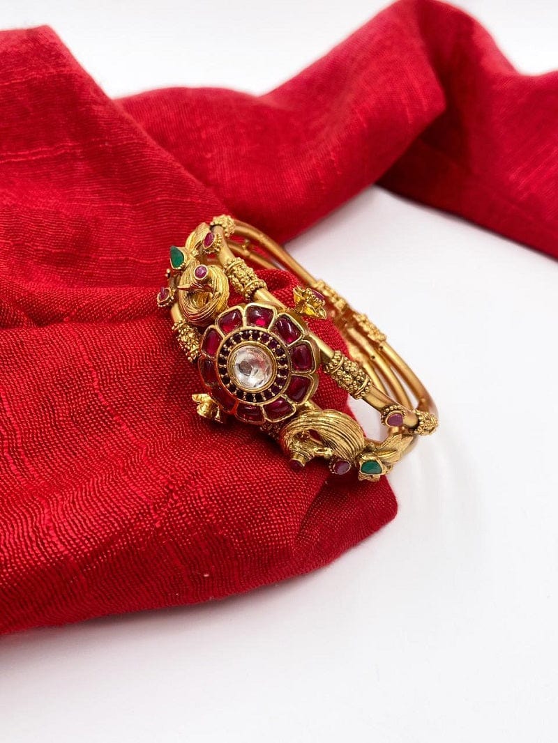 Traditional Gold Plated Openable Antique Kada Bangle For Ladies By Gehna Shop Bracelets