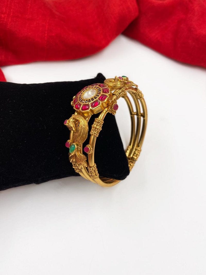 Traditional Gold Plated Openable Antique Kada Bangle For Ladies By Gehna Shop Bracelets