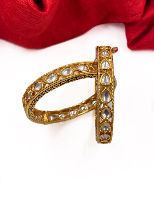 Traditional Gold Plated Openable Kundan Bangles For Weddings And Parties By Gehna Shop Bangles